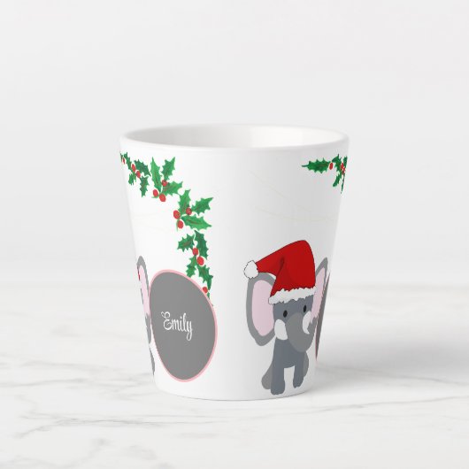 Schattigee Baby olifant met een kerst Pet naam Latte Mok (Voorkant)