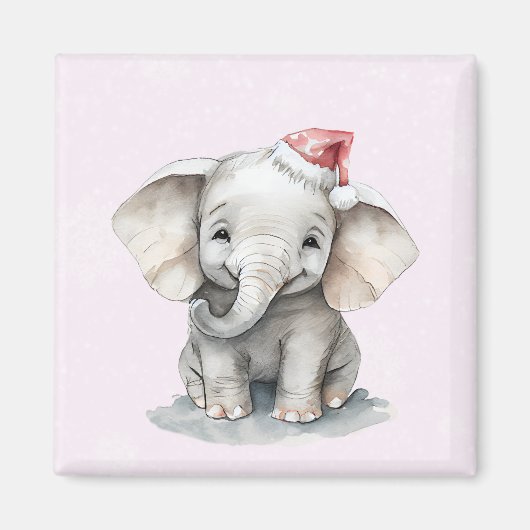 Schattigee Baby olifant met kerstmuts Magneet (Voorkant)