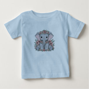 Schattigee Baby olifant met roze bloemen