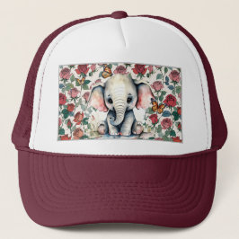 Schattigee Baby Olifant met Rozen en Vlinders Trucker Pet