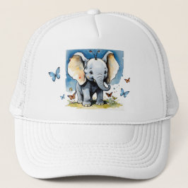 Schattigee Baby Olifant met Vlinders en Blue Sky Trucker Pet