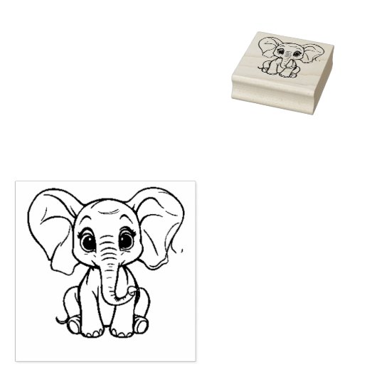 Schattigee Baby Olifant Outline Rubberstempel (Gestempeld)
