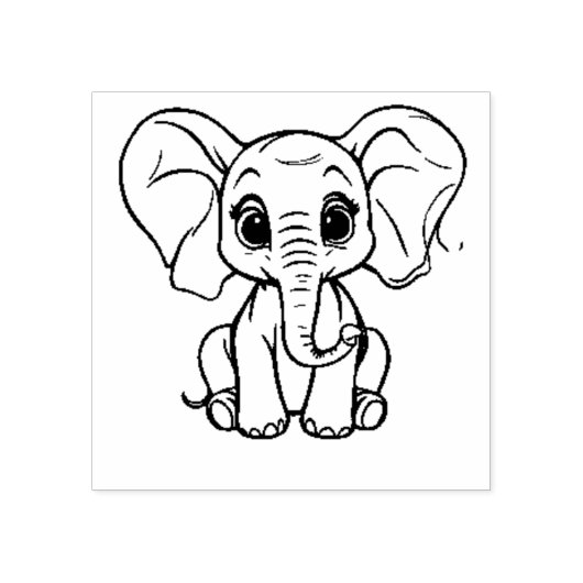 Schattigee Baby Olifant Outline Rubberstempel (Afrduk)