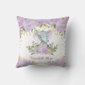 Schattigee Baby Olifant Paarse Bloemen Meisje Kwek Kussen (Achterkant)