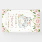 Schattigee Baby Olifant Roze Bloemen Achtergrond W Spandoek (Horizontaal)