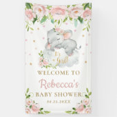 Schattigee Baby Olifant Roze Bloemen Achtergrond W Spandoek (Verticaal)