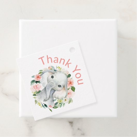 Schattigee Baby Olifant Roze Bloemen Dank u Bedankjes Labels (In situ)