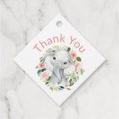 Schattigee Baby Olifant Roze Bloemen Dank u Bedankjes Labels (Voorkant)