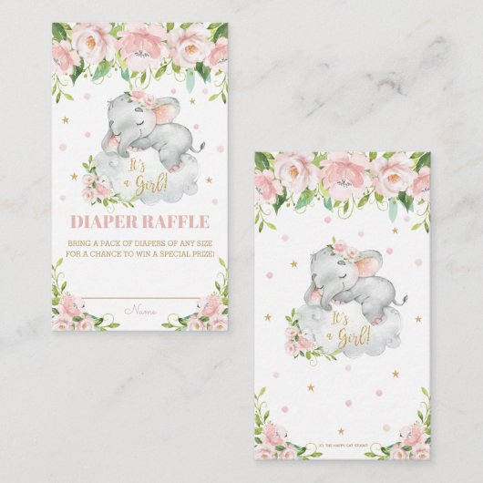 Schattigee Baby Olifant Roze Blush Bloemen Luier R Informatiekaartje (Voorkant / Achterkant)