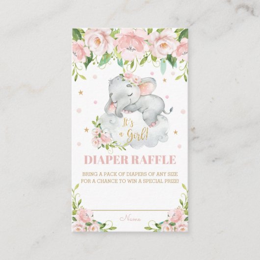 Schattigee Baby Olifant Roze Blush Bloemen Luier R Informatiekaartje (Voorkant)