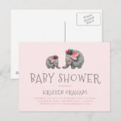 Schattigee Baby-olifant | Roze Waterverf Baby show Uitnodiging Briefkaart (Voorkant / Achterkant)