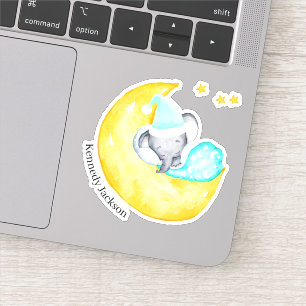 Schattigee Baby Olifant Slapen op de Maan Vinyl Sticker