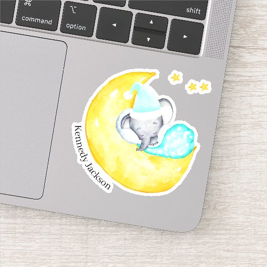 Schattigee Baby Olifant Slapen op de Maan Vinyl Sticker (Detail)