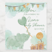 Schattigee Baby olifant thema Baby shower dank u Wijn Etiket (Enkel label)
