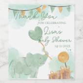 Schattigee Baby olifant thema Baby shower dank u Wijn Etiket (Enkel label)