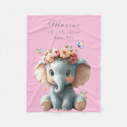 Schattigee Baby olifant vlinders bloemen Fleece Deken (Voorkant)