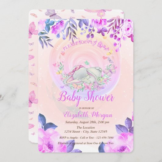 Schattigee Baby olifant vlinders bloemig Kaart (Voorkant / Achterkant)