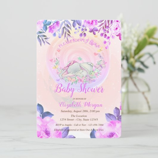 Schattigee Baby olifant vlinders bloemig Kaart (Staand voorkant)