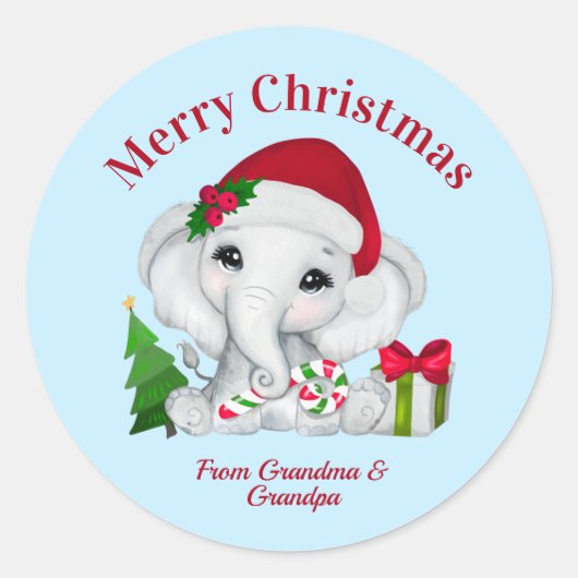 Schattigee Baby olifant vrolijk kerstblauw Ronde Sticker (Voorkant)