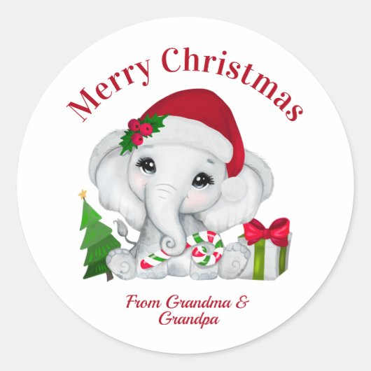 Schattigee Baby olifant vrolijk kerstfeest Ronde Sticker (Voorkant)