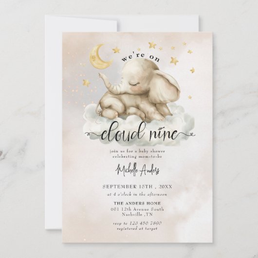 Schattigee Baby-olifant | Waterverf Clouds Baby sh Kaart (Voorkant)