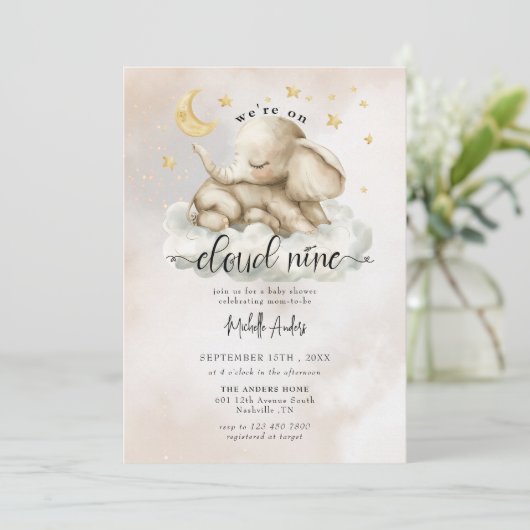 Schattigee Baby-olifant | Waterverf Clouds Baby sh Kaart (Staand voorkant)