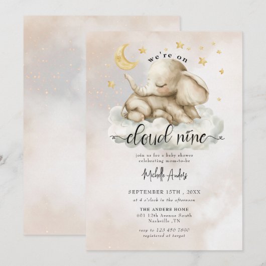 Schattigee Baby-olifant | Waterverf Clouds Baby sh Kaart (Voorkant / Achterkant)