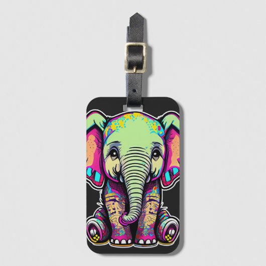 Schattigee Baby Olifant zit digitale illustratie Bagagelabel (Voorkant (verticaal))