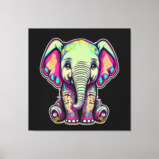 Schattigee Baby Olifant zit digitale illustratie Canvas Afdruk (Voorkant)