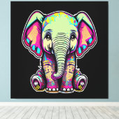 Schattigee Baby Olifant zit digitale illustratie Canvas Afdruk (Insitu (Houten vloer))