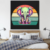 Schattigee Baby Olifant zit digitale illustratie Canvas Afdruk (Insitu (Slaapkamer))