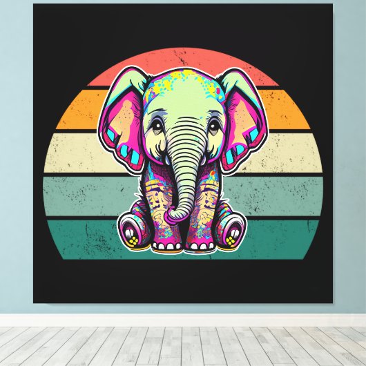 Schattigee Baby Olifant zit digitale illustratie Canvas Afdruk (Insitu (Houten vloer))