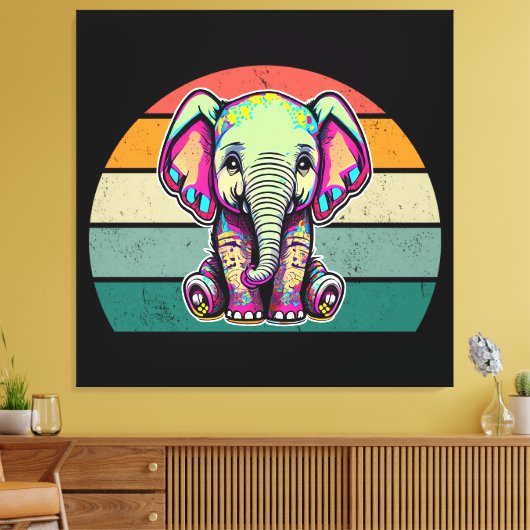 Schattigee Baby Olifant zit digitale illustratie Canvas Afdruk (Insitu (Woonkamer))