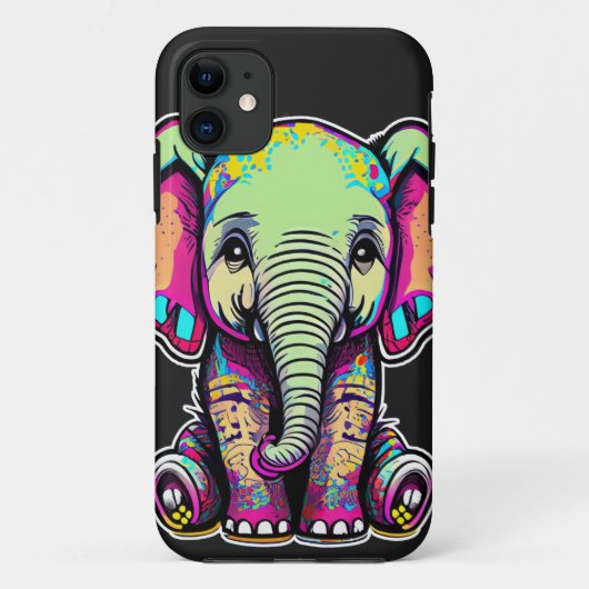 Schattigee Baby Olifant zit digitale illustratie Case-Mate iPhone Case (Achterkant)