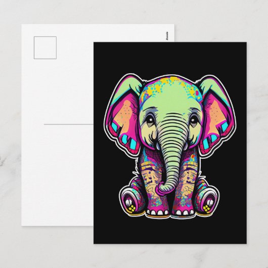 Schattigee Baby Olifant zit digitale illustratie Feestdagenkaart (Voorkant / Achterkant)