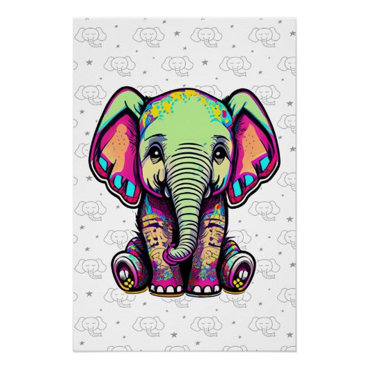 Schattigee Baby Olifant zit digitale illustratie Perfect Poster (Voorkant)
