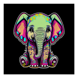 Schattigee Baby Olifant zit digitale illustratie Perfect Poster