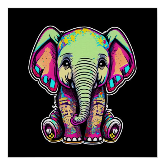 Schattigee Baby Olifant zit digitale illustratie Perfect Poster (Voorkant)