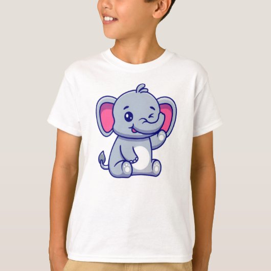 Schattigee Baby olifant zittende Cartoon T-shirt (Voorkant)