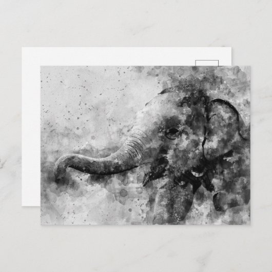 Schattigee Baby Olifant Zwart-wit Waterverf Briefkaart (Voorkant / Achterkant)