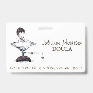 Schattigee Baby op weegschaal doula Badge