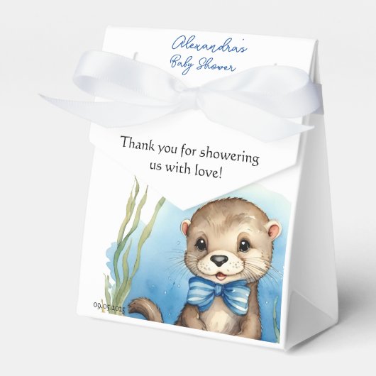 Schattigee Baby Otter Boy Baby shower Bedankdoosjes (Voorkant Zijde)