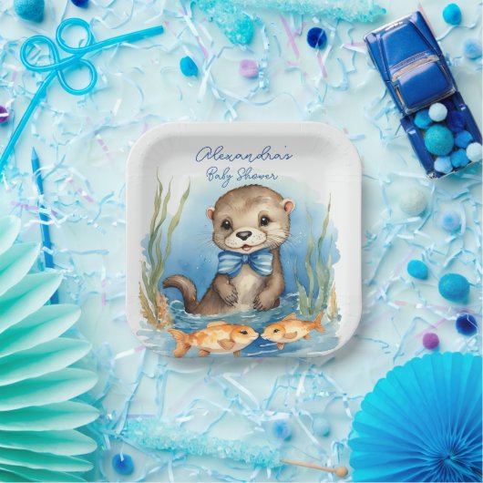 Schattigee Baby Otter Boy Baby shower Papieren Bordje (Feest)