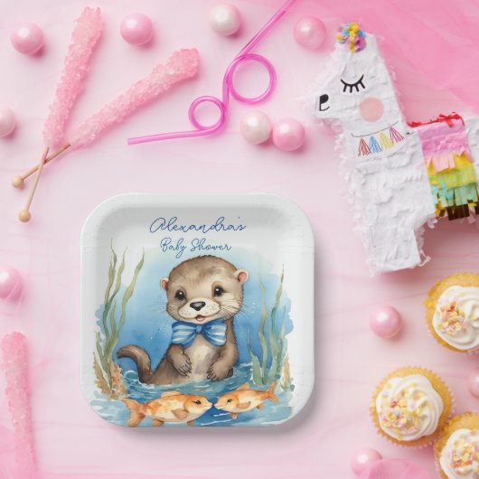 Schattigee Baby Otter Boy Baby shower Papieren Bordje (Feest)