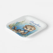 Schattigee Baby Otter Boy Baby shower Papieren Bordje (Gebogen)