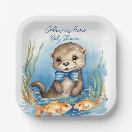 Schattigee Baby Otter Boy Baby shower Papieren Bordje (Voorkant)