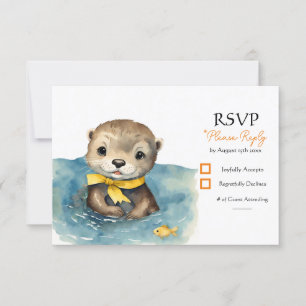 Schattigee Baby Otter Genderneutraal Baby shower RSVP Kaartje