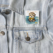 Schattigee Baby Otter Genderneutraal Baby shower Vierkante Button 5,1 Cm (In situ)