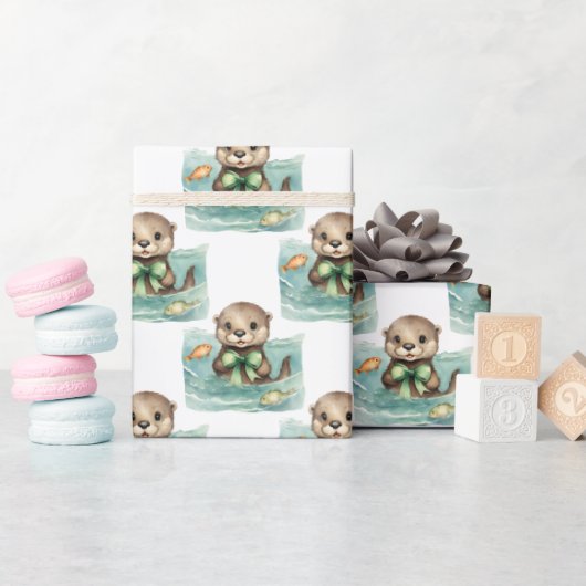 Schattigee Baby Otter neutraal Cadeaupapier (Baby Shower)