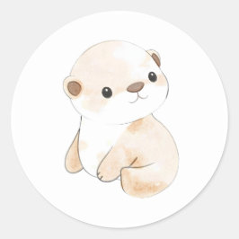 Schattigee Baby Otter Waterverf Illustratie Sticke Ronde Sticker